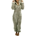 thumbnail image 1 of Soyumi Winter Womens Sherpa Romper Pajamas One Piece Fleece Sleepwear with Hood, Ultra Soft & Warm Loungewear Jumpsuit for Cold Nights, Bronze, 1 of 5