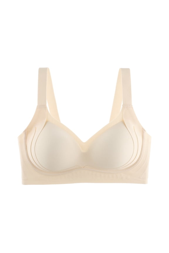 Wireless Seamless Bras for Women, No Underwire Wavy V Neck Soft Support Full Coverage Comfortable Wireless Bra Comfortable Seamless, Beige