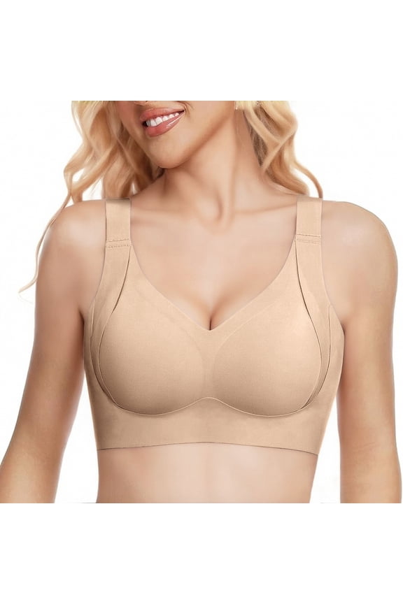 Women Bras No Underwire Scalloped Push Up Buttery Soft Tshirt Bra Seamless Full Coverage Convertible Everyday Bra V Neck Soft Support Comfortable Bra, Beige