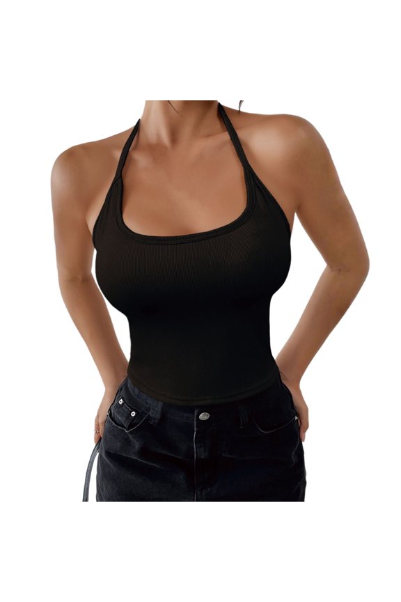 Women Built-in Bra Tank Tops Sleeveless Casual Shirts Racerback Ribbed Fitted Summer Beach Vest Tank Tops Cotton Cami Shirts Workout Shirts, Black