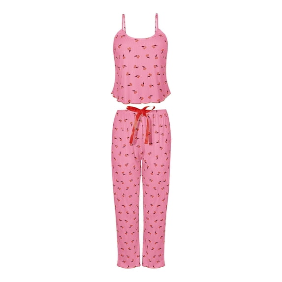 Soyumi Women Pajamas Sets Loungewear Soft Sleepwear Two Piece Summer Sleeveless Pjs Tank Top Wide Leg Pants Comfy Heart Print Cami Tops Nightwear 2 Piece Pjs Loungewear, Hot Pink