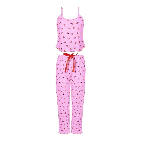 Soyumi Women Pajamas Sets Loungewear Soft Sleepwear Two Piece Summer Sleeveless Pjs Tank Top Wide Leg Pants Comfy Heart Print Cami Tops Nightwear 2 Piece Pjs Loungewear, Purple