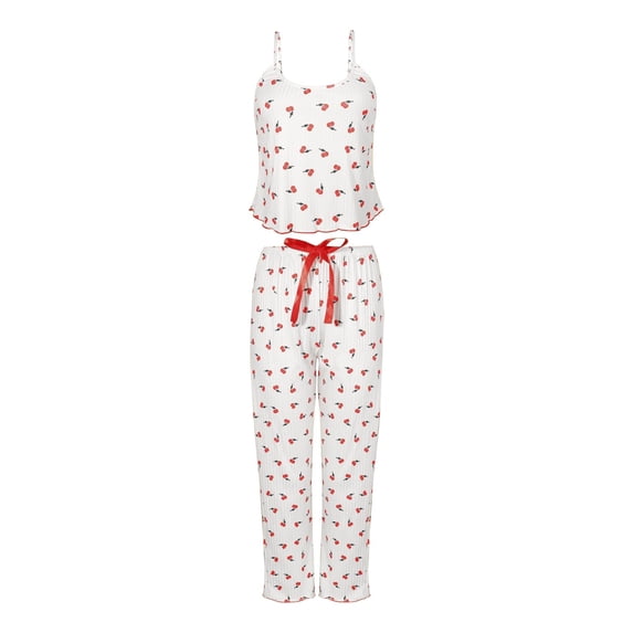 Soyumi Women Pajamas Sets Loungewear Soft Sleepwear Two Piece Summer Sleeveless Pjs Tank Top Wide Leg Pants Comfy Heart Print Cami Tops Nightwear 2 Piece Pjs Loungewear, White