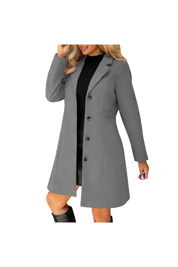 Women Pea Coat, Winter Coat for Women Trendy Fall Tops Fashionable Fleece Lined Plus Size Breathable Wool Blend Stand Collar Overcoat Jacket Casual Office Work Going Out, Gray