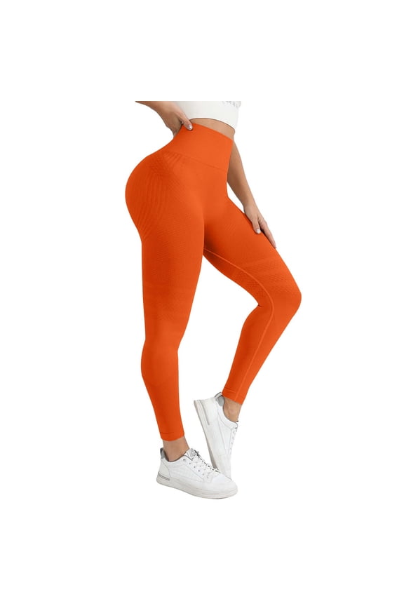 Women'S High Waist Yoga Pants, Tummy Control Workout Leggings with Pockets 4 Way Stretch Opaque Soft Seamless Gym Running Fitness Athletic Wear Plus Size, Orange