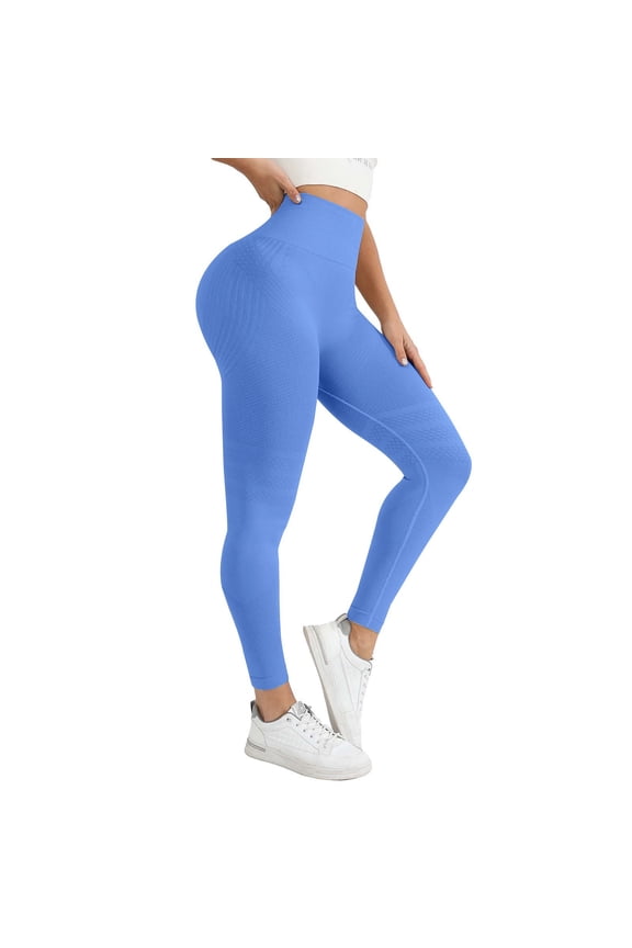 Women'S High Waist Yoga Pants, Tummy Control Workout Leggings with Pockets 4 Way Stretch Opaque Soft Seamless Gym Running Fitness Athletic Wear Plus Size, Sky Blue