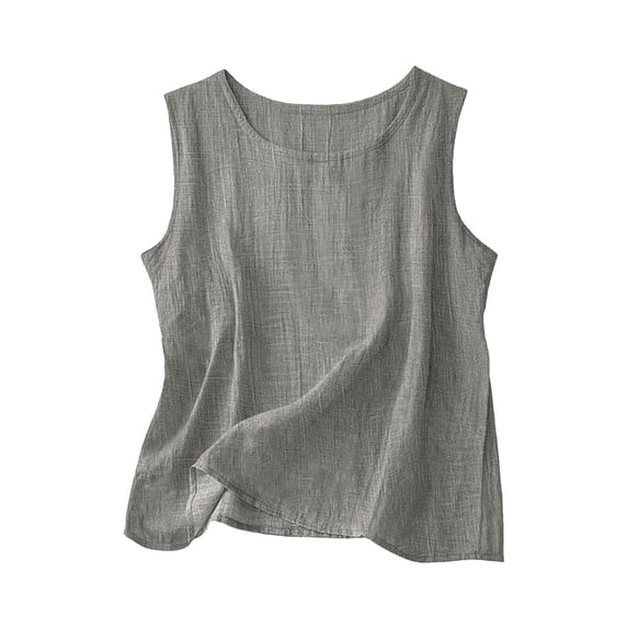 Soyumi Women'S Sleeveless Top, Linen Cotton Blend V Neck Cami Blouse Loose Fit Summer Casual Tunic Run Errands Grocery Shopping Date Night Party Wear Button Down Beach Cover Up, Gray