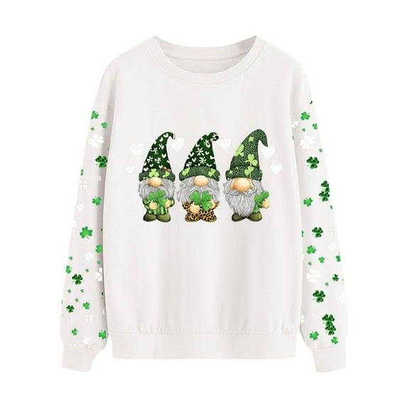 Soyumi Women's Crewneck Sweatshirt - St. Patrick's Day Irish Shamrock Clover Graphic Tee, Long Sleeve Loose Fit Pullover top, Soft Breathable Casual Wear, Cute Floral Print Streetwear, Gold