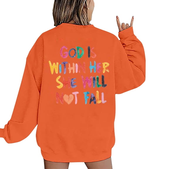Soyumi Women's Fleece Crewneck Sweatshirt | Oversized Long Sleeve Pullover | Soft Casual Loose Fit Top with Ribbed Cuff & Hem | Lounge, Streetwear, Y2K Fashion, Orange
