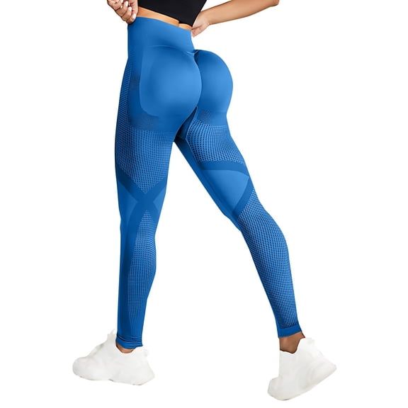 Soyumi Women's High Waisted Leggings with Tummy Control, Butt Lifting Scrunch Workout Yoga Pants Textured Seamless Tight for Gym Running and Casual Going Out, Blue