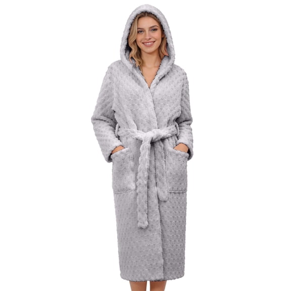 Soyumi Women's Plus Size Fleece Robe - Super Soft Cozy Long Plush Cozy Fleece Bathrobe with Shawl Collar, Winter Warm Home Wear, Spa Robe Sleepwear & Loungewear for Women, Light Ashy