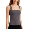 thumbnail image 1 of Soyumi Women's Square Neck Double Lined Tank Tops Cute Summer Tops Seamless Slim Fit Basic Sleeveless Shirts Y2K Going Out Sleeveless Cami Tee Shirts, Dark Gray, 1 of 8