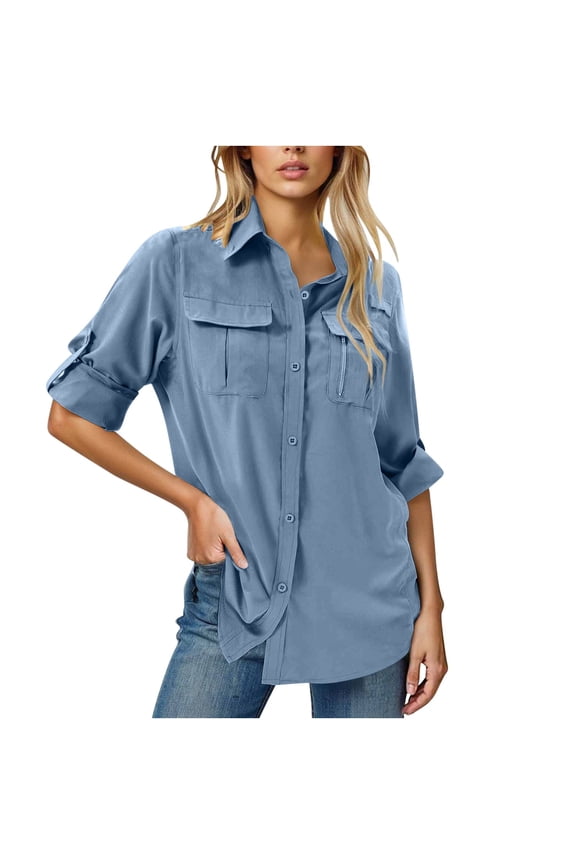 Women's Sun Protection Shirt Upf 50+, Long Sleeve Uv Quick Dry Cool Moisture Wicking Outdoor Shirts Fishing Hiking Safari Gardening Travel Beach Walking Hiking Clothes Blue