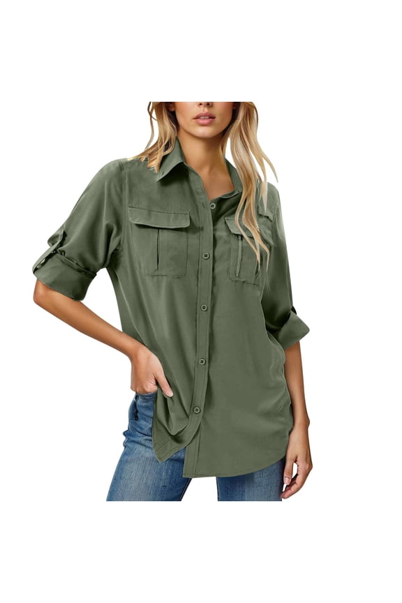 Women's Uv Protection Long Sleeve Shirts, Upf 50+ Sunblock Quick Dry Cooling Lightweight Outdoor Shirts for Fishing Hiking Safari Gardening Travel Camping Sun Protective Apparel Green