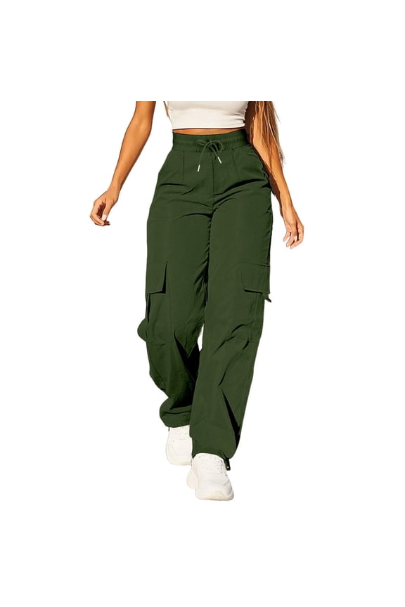 Womens Cargo Pants, Corduroy Cargo Pants High Waisted Baggy Wide Leg Fall Winter Y2K Streetwear with Cargo Patch Pockets Lightweight Vintage Casual Trouser Green