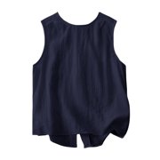 Soyumi Womens Casual Tank Tops, Loose Fit Summer Sleeveless Shirts Trendy Halter Neck Flowy Cami Basic Spaghetti Strap Pleated Eyelet 2026, Navy