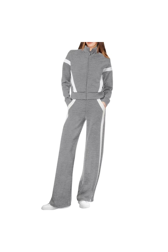 Womens Comfort tops & Bottoms Set | Long Sleeve Oversized Fleece Sweatshirt with High Waist Wide Leg Pants | Matching Lounge Tracksuit 2025, Gray