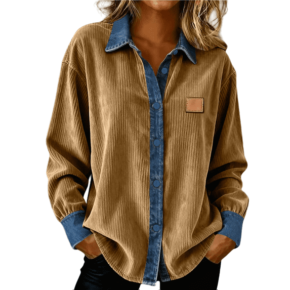 Soyumi Womens Long Sleeve Shirt, Corduroy Oversized Shacket Button Down top, Loose Tunic Silhouette, Dressy Casual Blouse for Work Or Going Out, Comfortable and Trendy Fall Essential, Khaki