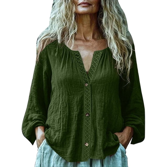 Soyumi Womens Oversized Tshirts Summer Casual Short Sleeve Crew Neck T Shirt Loose Fit Side Slit Tee Tops 3/4 Sleeve Button Down Shirts Cotton Linen Blouses Tops, Green