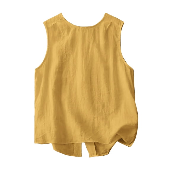 Soyumi Womens Summer Tank Tops, Loose Fit Sleeveless Casual Shirts Trendy Going Out Flowy Halter Neck Cami Pleated High Neck Blouses 2026, Yellow