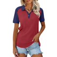 thumbnail image 1 of Soyumi Womens V Neck Polo Shirts Short Sleeve Collared Tops Loose Casual Tunic Blouses, Wine, 1 of 9