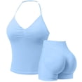 thumbnail image 1 of Soyumi Womens Workout Sets 2 Piece, Seamless Acid Wash Yoga Outfits Shorts and Crop Top Matching Gym Athletic Clothing Set Booty Lifting Shorts Strappy Halter Sports BraLight Blue, 1 of 5