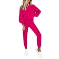 thumbnail image 1 of Soyumi Workout Crewneck Comfortable Hoodie and Pants Homewear Sweatsuits Cozy Fall Fashion Must Haves Gaucho Tracksuits High Waisted Boho Trendy Oversized Wide Leg Pants Lightweight Terry, Hot Pink, 1 of 7