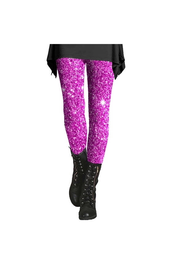 Workout Leggings for Women, High Waisted Sequin Glitter Sparkly Yoga Pants Tummy Control Running Gym Dance Pants Bling Party Clubwear Must Have for Holiday Party Streetwear, Purple