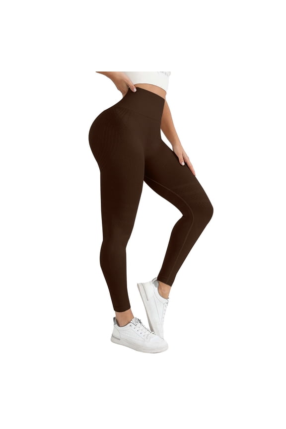 Workout Leggings for Women, High Waisted Yoga Pants Tummy Control with Pockets Squat Proof Opaque 4 Way Stretch Gym Running Athletic Lounge Wear, Coffee