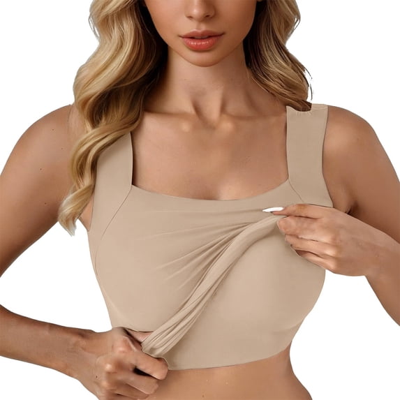 Soyumi Workout Tops for Women, Womens Racerback Tank Tops Built In Bra Tops Ribbed Tanks for Women Slim Fit Fitted Summer Running Yoga Gym Basic Athletic Wear, Beige