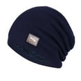 thumbnail image 1 of Soyumi snow Cute Vintage ski winter hats Chunky soft Thick cap Knit Warm cozy Fleece Lined Skull Slouch satin lined beanie Toboggan Cap Fashion cold weather oversize Beanie for Men Women, Navy, 1 of 9