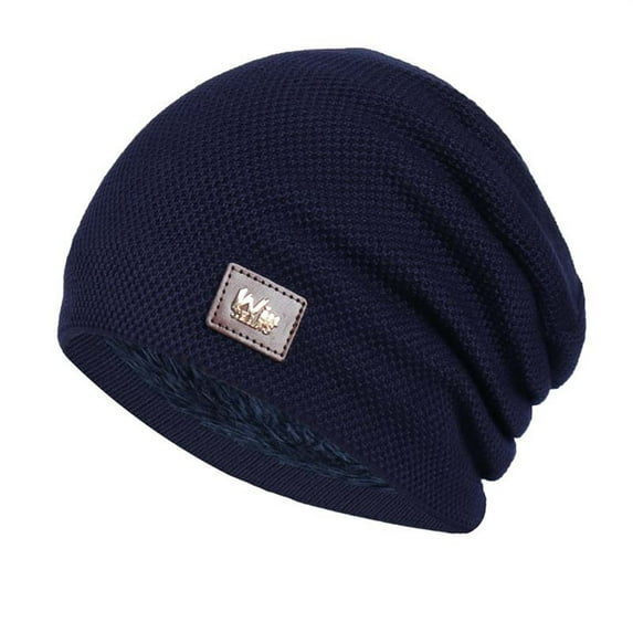 Soyumi snow Cute Vintage ski winter hats Chunky soft Thick cap Knit Warm cozy Fleece Lined Skull Slouch satin lined beanie Toboggan Cap Fashion cold weather oversize Beanie for Men Women, Navy
