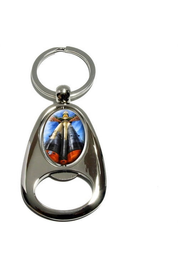 Soyuz Rocket Boosters Missile Space, Chrome Plated Metal Spinning Oval Design Bottle Opener Keychain Key Ring