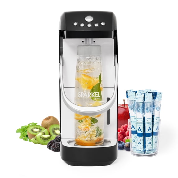Spärkel Beverage System | NO CO2 CANISTER NEEDED | Natural Ingredient Sparkling Water Maker | Carbonator Water Machine with New No-Leak Seal | Soda Streaming Machine | 5 Carbonation Levels - Black