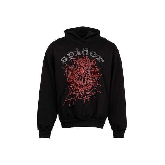 Sp5der Men's OG Rhinestone Logo Hoodie Black, from StockX