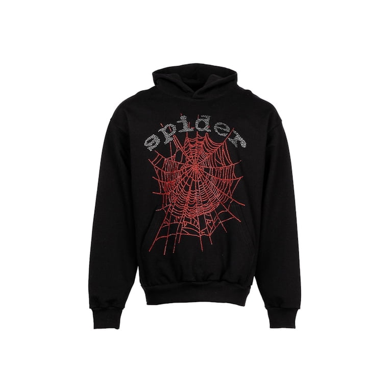 Sp5der Men's OG Rhinestone Logo Hoodie Black, from StockX