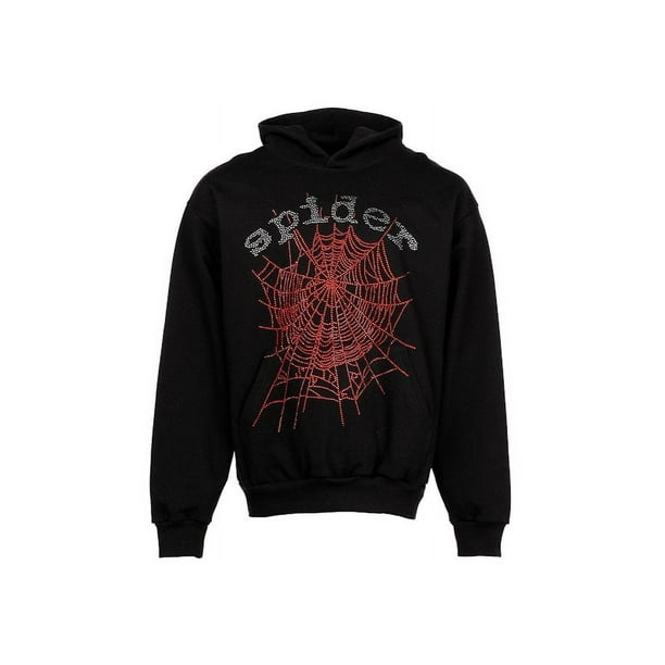 Sp5der Men's OG Rhinestone Logo Hoodie Black, from StockX