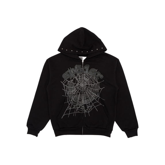 Sp5der Men's OG Web Studded Zip Hoodie Black, from StockX