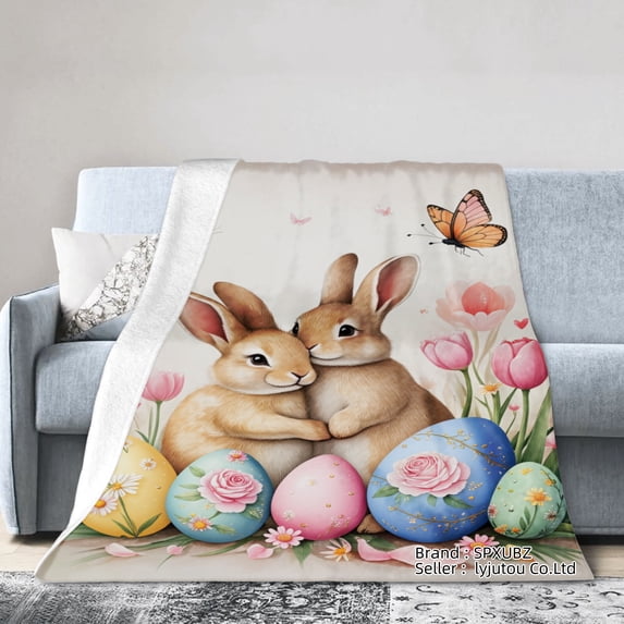 SpXubz Easter Bunny And Eggs Flannel Throw Blanket For Gift Home Sofa Bed Decoration 60x50 inch