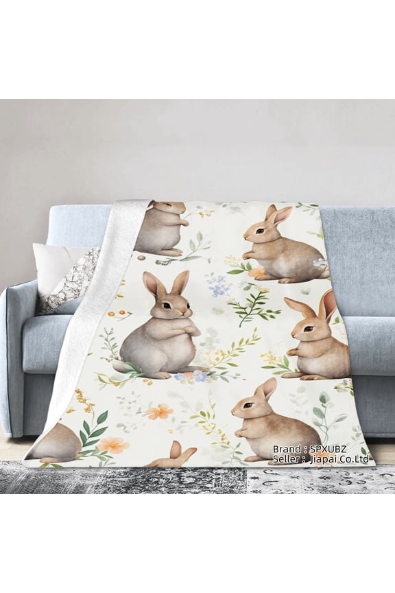 Easter Flannel Throw Blanket With Cute Rabbits And Flowers Pattern For Gift Home Sofa Bed Decoration 50x40 inch