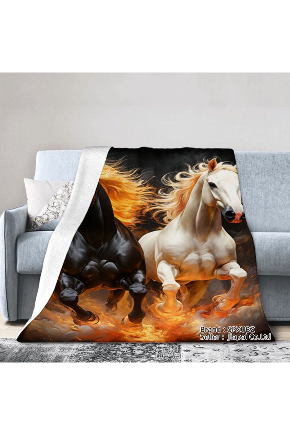 Horse Fire And Ice Design Flannel Throw Blanket For Gift Home Sofa Bed Decoration 50x40 inch