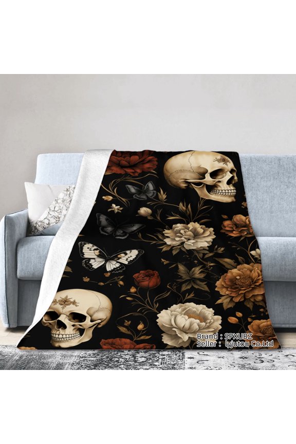 Skull And Flowers Flannel Throw Blanket For Gift Home Sofa Bed Decoration 50x40 inch