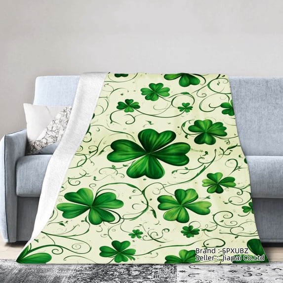 SpXubz St Patrick's Day Flannel Throw Blanket With Green Clover Pattern For Gift Home Sofa Bed Decoration 80x60 inch