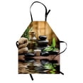 thumbnail image 1 of Spa Apron Asian Zen Massage Stone Triplets with Herbal Oil and Scent Candles Print, Unisex Kitchen Bib Apron with Adjustable Neck for Cooking Baking Gardening, Black Brown and White, by Ambesonne, 1 of 3