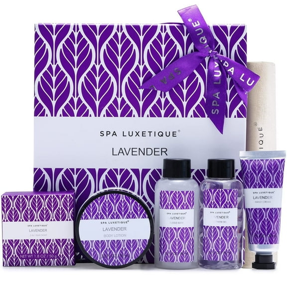 Spa Luxetique Valentines Day Bath Gift Sets for Women - Lavender Relaxing Body Care Gift Box for Mom Birthday