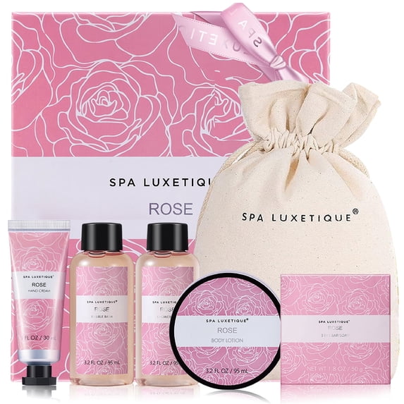 Spa Bath Valentine's Day Gift Sets for Women - 6 Pcs Rose Scent Gifts Box, Relaxing Body Care Birthday Gifts for Mom