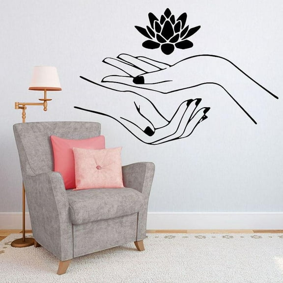 Spa Beauty Nail Salon Massage Wall Sticker Lotus Flower Wall Decal Removable Waterproof Art Murals Bedroom Wallpaper Decor 42x27cm
