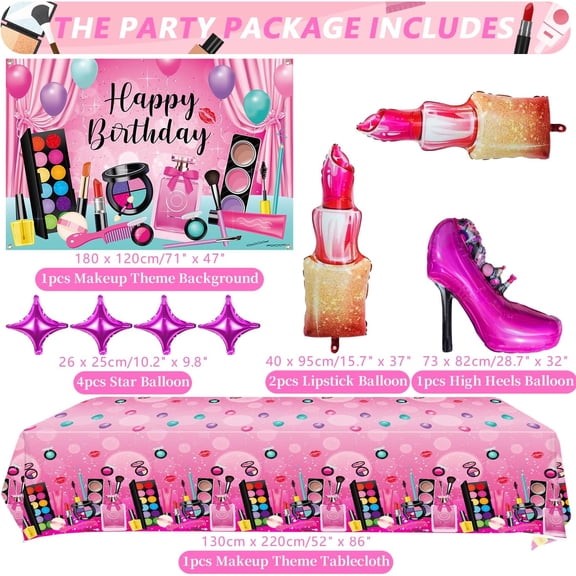 Spa Birthday Party Decoration - Makeup Party Favors, Plates Cups Napkins Tablecloth Cutlery Backdrop Balloons Arch Cake Toppers for Girls Women Slumber Pamper Spa Birthday Party Supplies