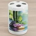 thumbnail image 1 of Spa Ceramic Toothbrush Holder, Symbolic Features Candle and Bamboos Tranquil and Thoughtful Life Nature Print, Decorative Versatile Countertop for Bathroom, 4.5" X 2.7", Multicolor, by Ambesonne, 1 of 4