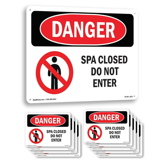 Spa Closed Do Not Enter OSHA Danger Aluminum Sign 10 Inch x 7 Inch - 10 Pack